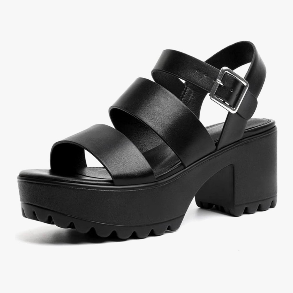 Black Chunky Platform Sandals - Picture 2 of 4